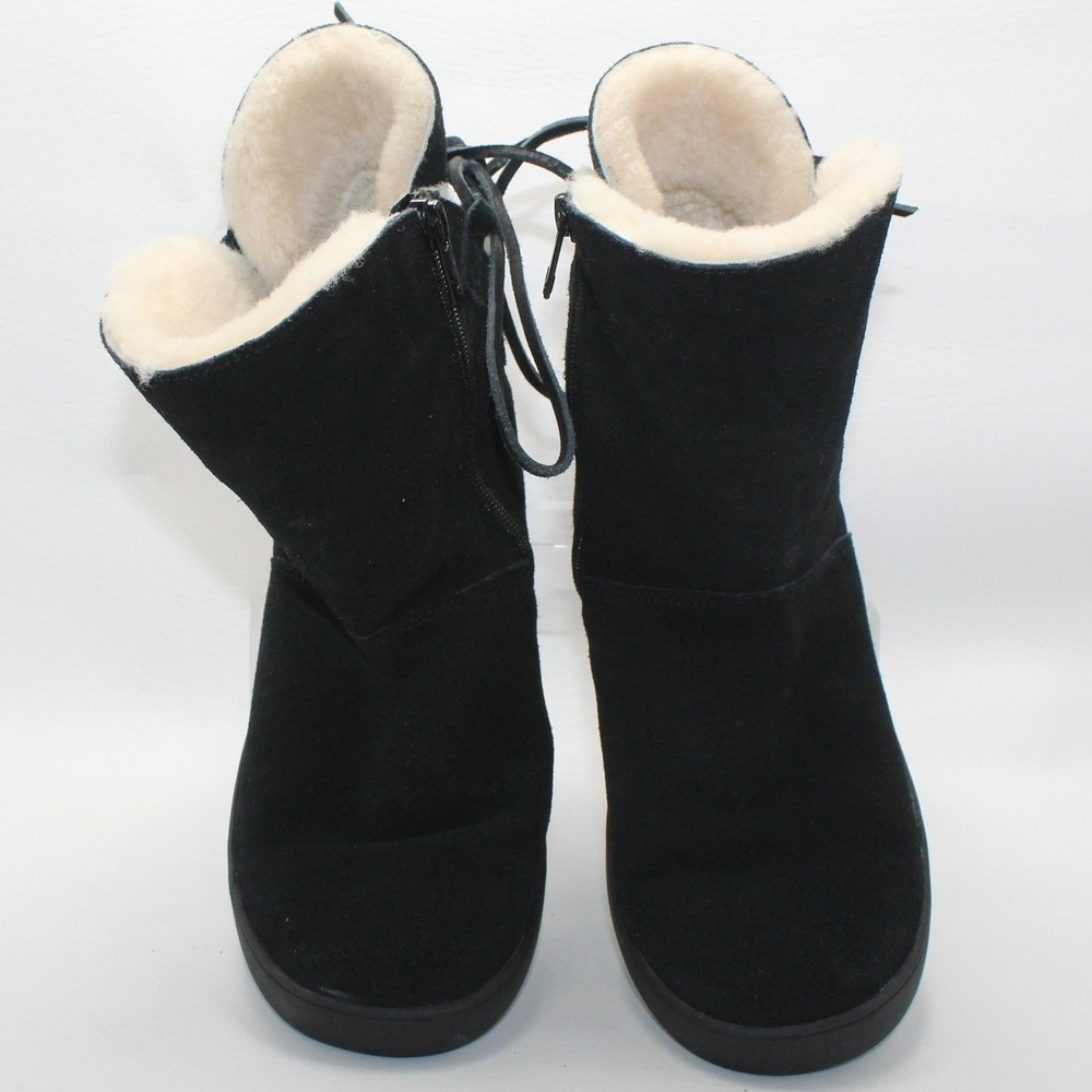 Koolaburra by UGG Black Suede Fur Lined Lace Back Boots 1019361 Womens 7 - Picture 6 of 8